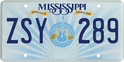 MS license plate ZSY289