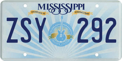 MS license plate ZSY292
