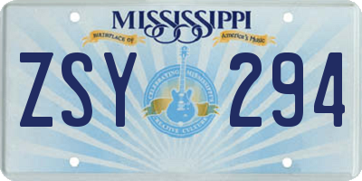 MS license plate ZSY294