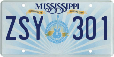 MS license plate ZSY301