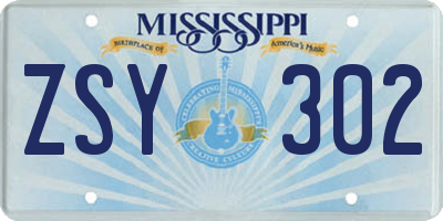 MS license plate ZSY302