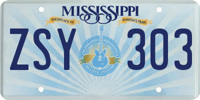 MS license plate ZSY303