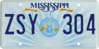 MS license plate ZSY304