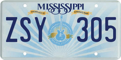MS license plate ZSY305