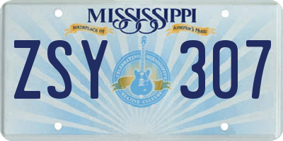 MS license plate ZSY307