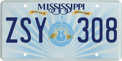 MS license plate ZSY308