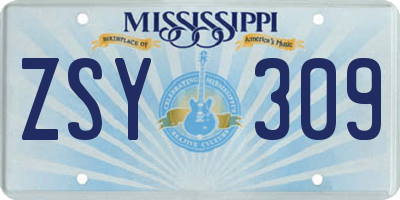 MS license plate ZSY309