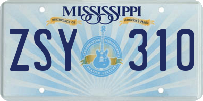 MS license plate ZSY310