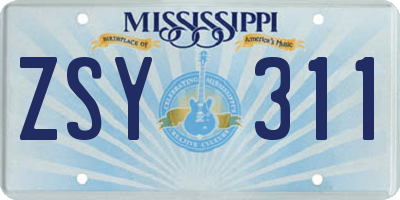MS license plate ZSY311