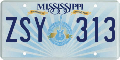 MS license plate ZSY313