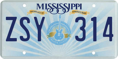 MS license plate ZSY314