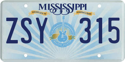 MS license plate ZSY315
