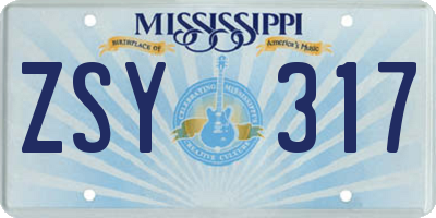 MS license plate ZSY317