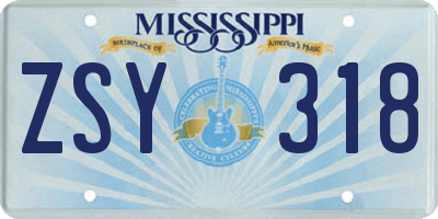 MS license plate ZSY318