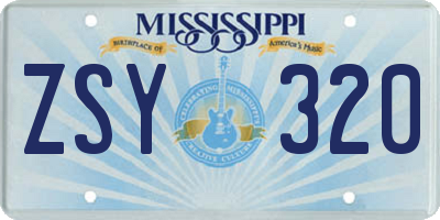 MS license plate ZSY320