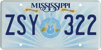 MS license plate ZSY322