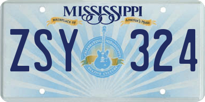 MS license plate ZSY324