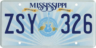 MS license plate ZSY326