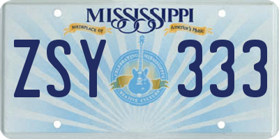 MS license plate ZSY333
