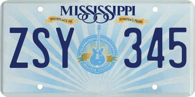 MS license plate ZSY345