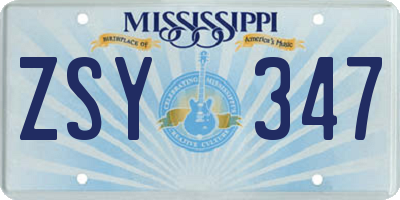 MS license plate ZSY347
