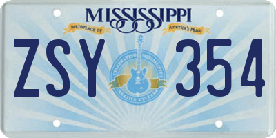 MS license plate ZSY354