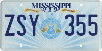 MS license plate ZSY355