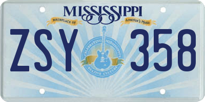 MS license plate ZSY358