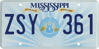 MS license plate ZSY361