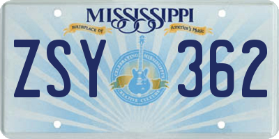 MS license plate ZSY362