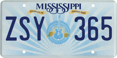 MS license plate ZSY365