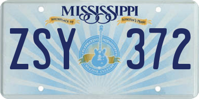 MS license plate ZSY372