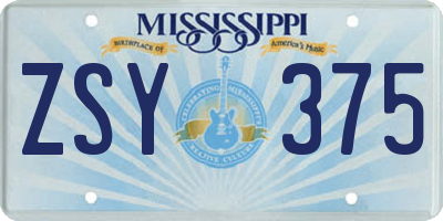 MS license plate ZSY375