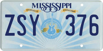 MS license plate ZSY376