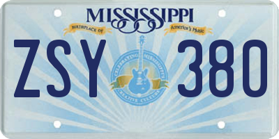 MS license plate ZSY380