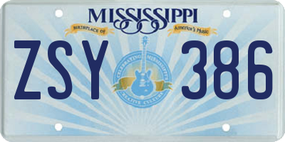MS license plate ZSY386