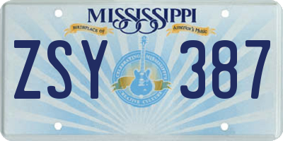 MS license plate ZSY387