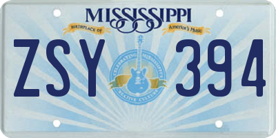 MS license plate ZSY394