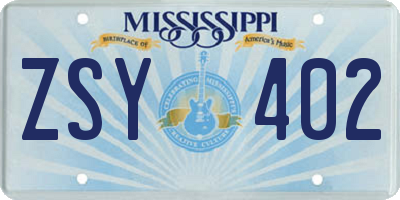 MS license plate ZSY402