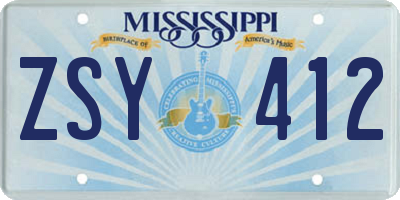 MS license plate ZSY412