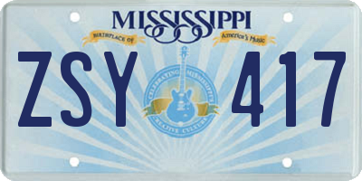MS license plate ZSY417