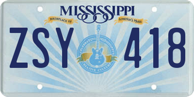 MS license plate ZSY418