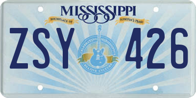 MS license plate ZSY426