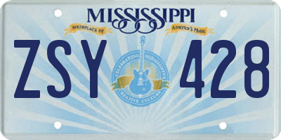 MS license plate ZSY428
