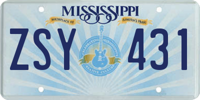 MS license plate ZSY431