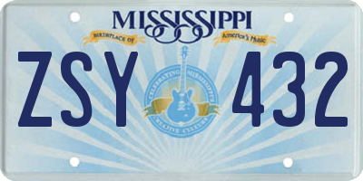 MS license plate ZSY432