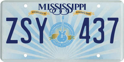 MS license plate ZSY437