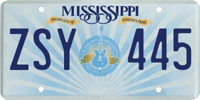 MS license plate ZSY445