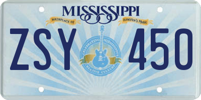 MS license plate ZSY450
