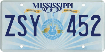 MS license plate ZSY452